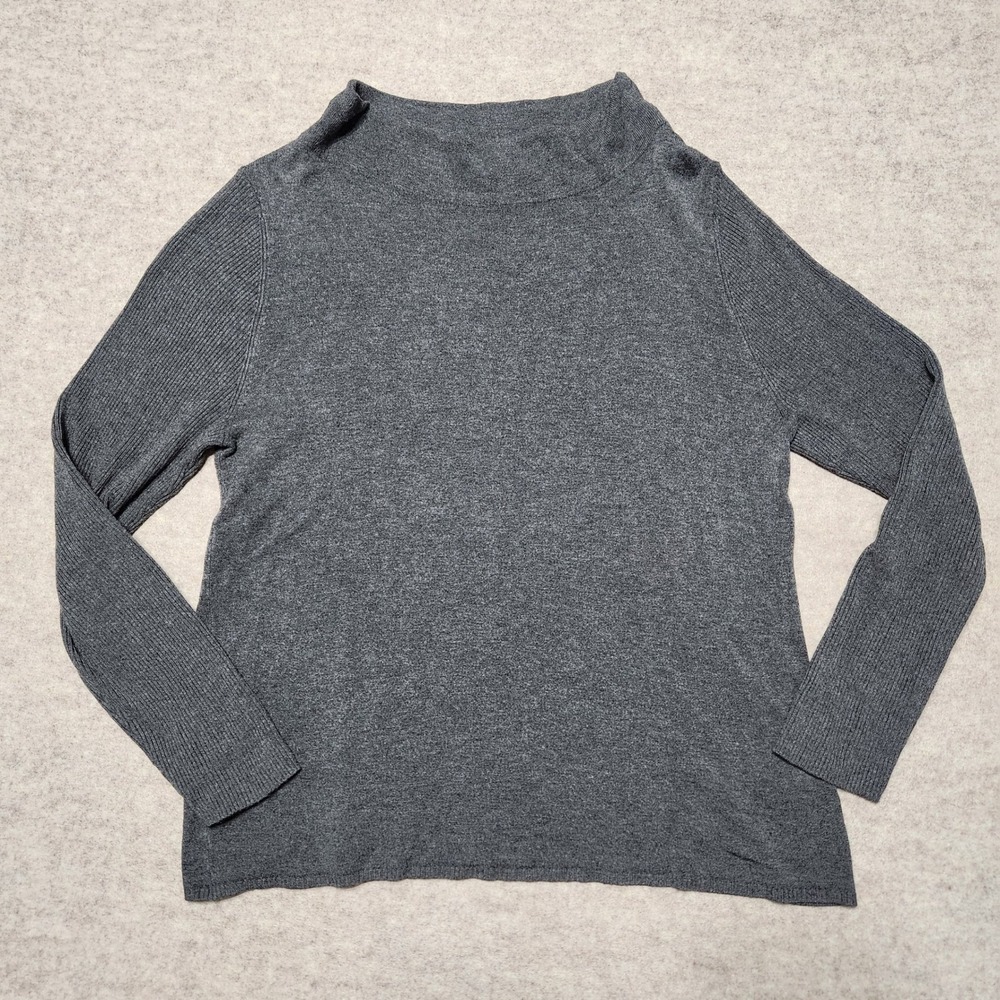 Eileen Fisher Gray Mock Neck Long Sleeve‎ Knit Top Italian Yarn